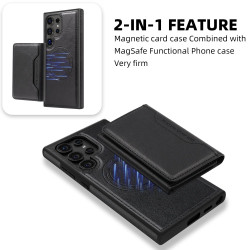 For Samsung Galaxy S24+ 5G Shield Multi-functional MagSafe Card Bag Phone Case(Black)