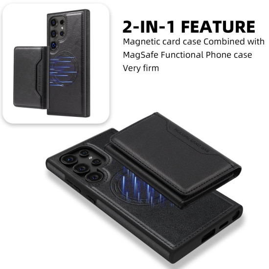 For Samsung Galaxy S24+ 5G Shield Multi-functional MagSafe Card Bag Phone Case(Black)