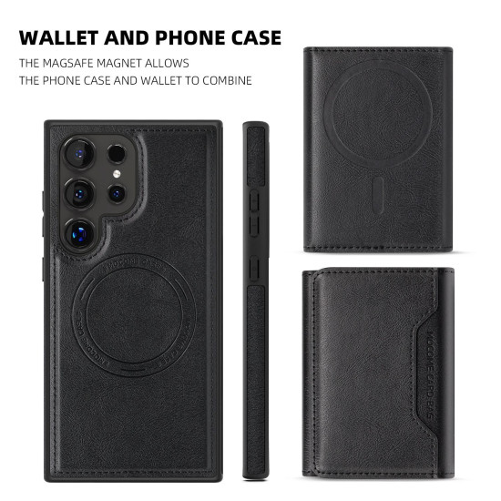 For Samsung Galaxy S24+ 5G Shield Multi-functional MagSafe Card Bag Phone Case(Black)