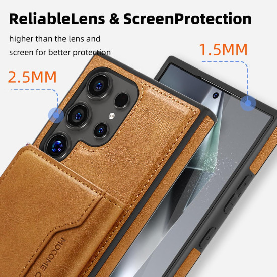 For Samsung Galaxy S24+ 5G Shield Multi-functional MagSafe Card Bag Phone Case(Brown)