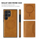 For Samsung Galaxy S24+ 5G Shield Multi-functional MagSafe Card Bag Phone Case(Brown)