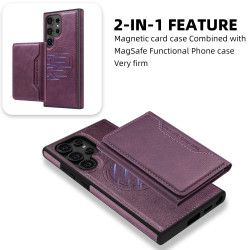 For Samsung Galaxy S24+ 5G Shield Multi-functional MagSafe Card Bag Phone Case(Purple)