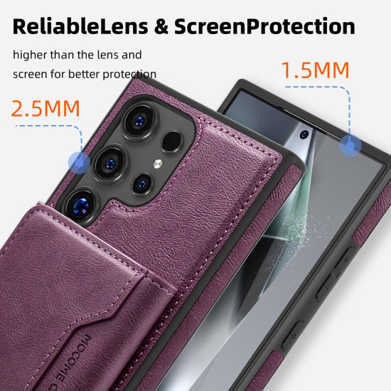 For Samsung Galaxy S24+ 5G Shield Multi-functional MagSafe Card Bag Phone Case(Purple)