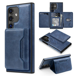 For Samsung Galaxy S24+ 5G Shield Multi-functional MagSafe Card Bag Phone Case(Blue)