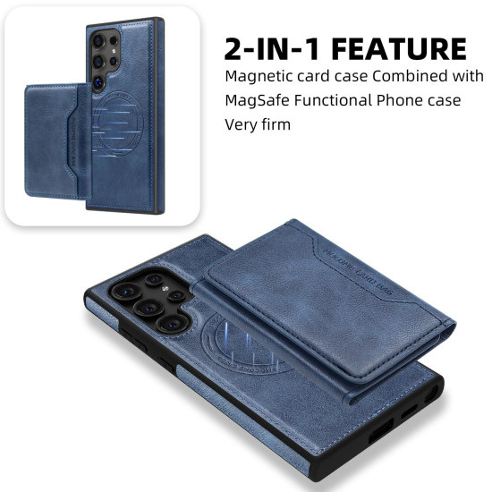 For Samsung Galaxy S24+ 5G Shield Multi-functional MagSafe Card Bag Phone Case(Blue)