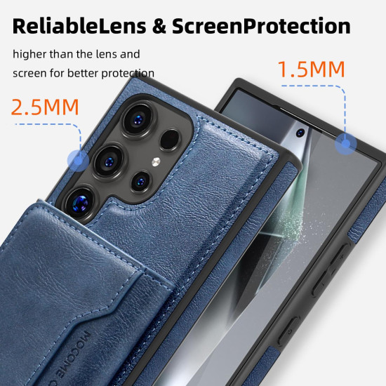 For Samsung Galaxy S24+ 5G Shield Multi-functional MagSafe Card Bag Phone Case(Blue)