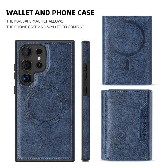 For Samsung Galaxy S24+ 5G Shield Multi-functional MagSafe Card Bag Phone Case(Blue)