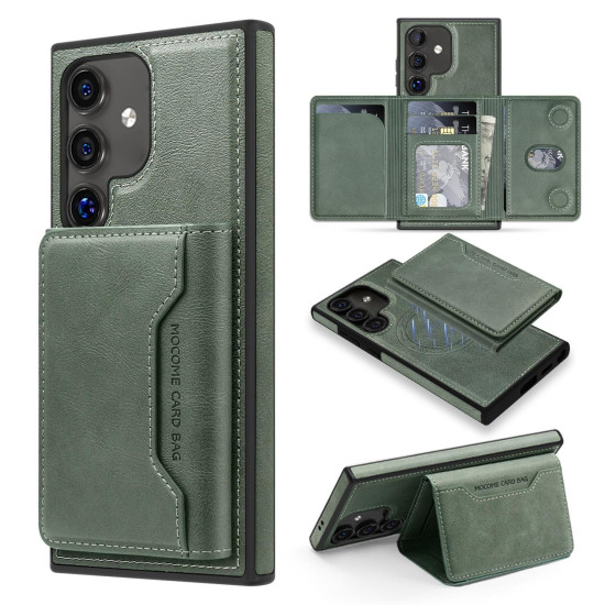 For Samsung Galaxy S24+ 5G Shield Multi-functional MagSafe Card Bag Phone Case(Green)