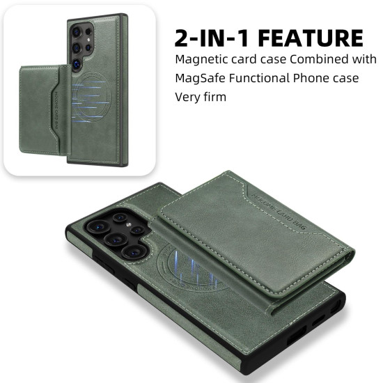 For Samsung Galaxy S24+ 5G Shield Multi-functional MagSafe Card Bag Phone Case(Green)