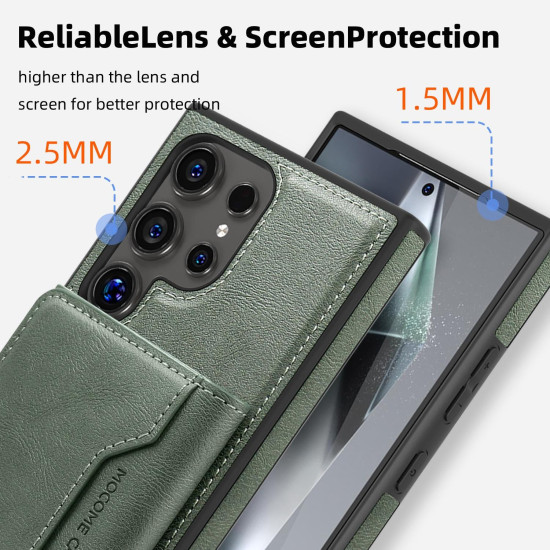 For Samsung Galaxy S24+ 5G Shield Multi-functional MagSafe Card Bag Phone Case(Green)
