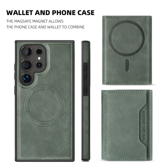 For Samsung Galaxy S24+ 5G Shield Multi-functional MagSafe Card Bag Phone Case(Green)