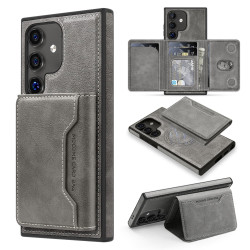 For Samsung Galaxy S24+ 5G Shield Multi-functional MagSafe Card Bag Phone Case(Grey)