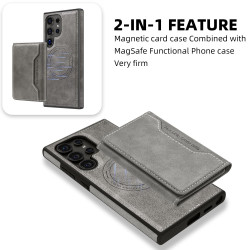 For Samsung Galaxy S24+ 5G Shield Multi-functional MagSafe Card Bag Phone Case(Grey)