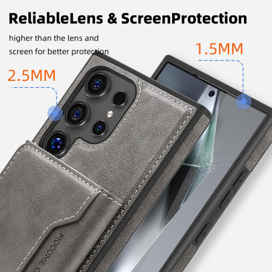 For Samsung Galaxy S24+ 5G Shield Multi-functional MagSafe Card Bag Phone Case(Grey)