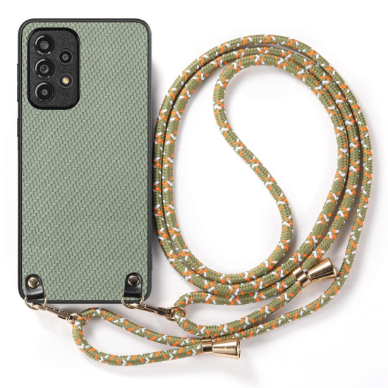 For Samsung Galaxy S24+ 5G Carbon Fiber Texture Leather Back Cover Phone Case with Crossbody Strap(Green)
