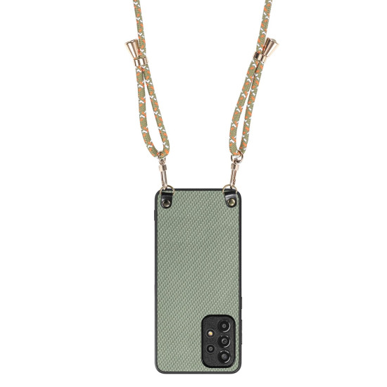 For Samsung Galaxy S24+ 5G Carbon Fiber Texture Leather Back Cover Phone Case with Crossbody Strap(Green)