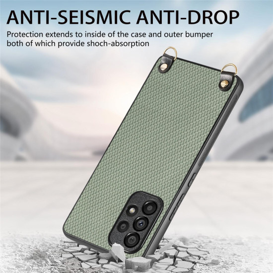 For Samsung Galaxy S24+ 5G Carbon Fiber Texture Leather Back Cover Phone Case with Crossbody Strap(Green)