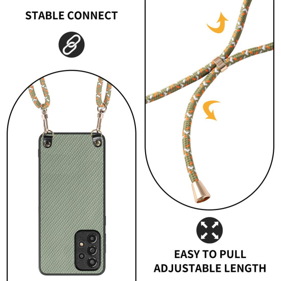 For Samsung Galaxy S24+ 5G Carbon Fiber Texture Leather Back Cover Phone Case with Crossbody Strap(Green)