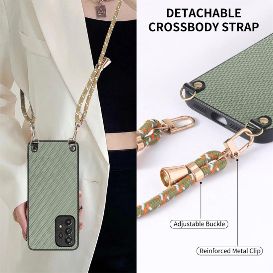 For Samsung Galaxy S24+ 5G Carbon Fiber Texture Leather Back Cover Phone Case with Crossbody Strap(Green)