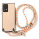 For Samsung Galaxy S23 5G Carbon Fiber Texture Leather Back Cover Phone Case with Crossbody Strap(Khaki)