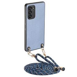 For Samsung Galaxy S23 5G Carbon Fiber Texture Leather Back Cover Phone Case with Crossbody Strap(Blue)