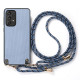 For Samsung Galaxy S23 5G Carbon Fiber Texture Leather Back Cover Phone Case with Crossbody Strap(Blue)