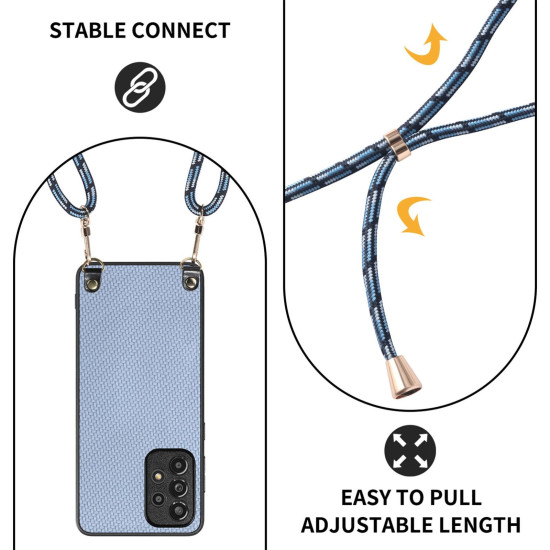 For Samsung Galaxy S23 5G Carbon Fiber Texture Leather Back Cover Phone Case with Crossbody Strap(Blue)
