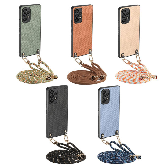 For Samsung Galaxy S23 5G Carbon Fiber Texture Leather Back Cover Phone Case with Crossbody Strap(Blue)