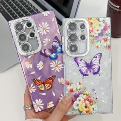 For Samsung Galaxy S24+ 5G Plating Texture Butterfly TPU Phone Case with Glitter Lens Film(Flowers Butterflies HU1)
