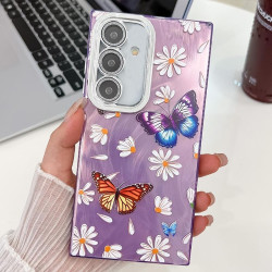 For Samsung Galaxy S24+ 5G Plating Texture Butterfly TPU Phone Case with Glitter Lens Film(Daisy Butterflies HU2)