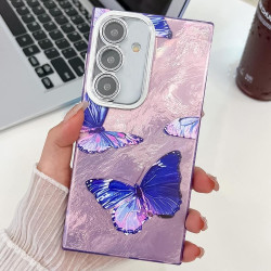 For Samsung Galaxy S24+ 5G Plating Texture Butterfly TPU Phone Case with Glitter Lens Film(Purple Butterflies HU4)
