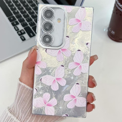 For Samsung Galaxy S24+ 5G Plating Texture Butterfly TPU Phone Case with Glitter Lens Film(Pink Butterflies HU5)