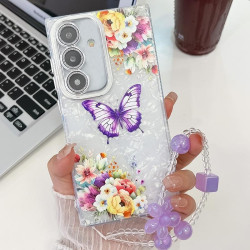 For Samsung Galaxy S24+ 5G Plating Texture Butterfly Wristband TPU Phone Case with Glitter Lens Film(Flowers Butterflies HU1)