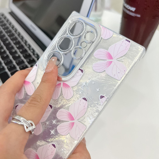 For Samsung Galaxy S24+ 5G Plating Texture Butterfly Wristband TPU Phone Case with Glitter Lens Film(Flowers Butterflies HU1)