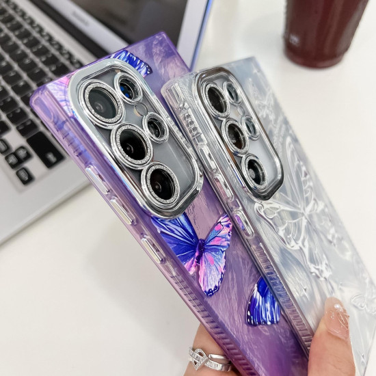 For Samsung Galaxy S24+ 5G Plating Texture Butterfly Wristband TPU Phone Case with Glitter Lens Film(Flowers Butterflies HU1)