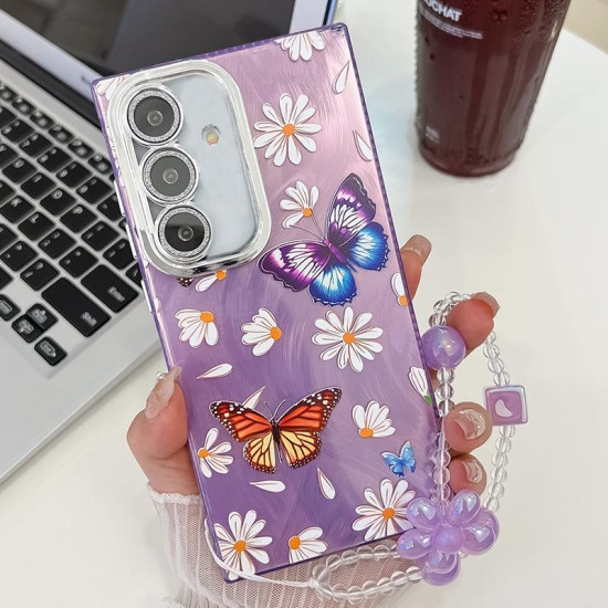 For Samsung Galaxy S24+ 5G Plating Texture Butterfly Wristband TPU Phone Case with Glitter Lens Film(Daisy Butterflies HU2)