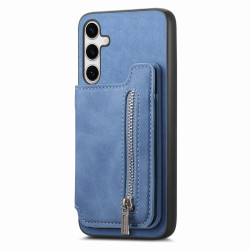 For Samsung Galaxy S24+ 5G Retro MagSafe Zipper Wallet Card Bag Back Phone Case(Blue)