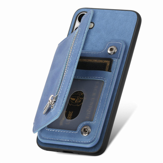 For Samsung Galaxy S24+ 5G Retro MagSafe Zipper Wallet Card Bag Back Phone Case(Blue)