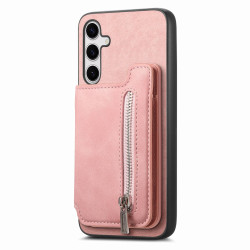 For Samsung Galaxy S24+ 5G Retro MagSafe Zipper Wallet Card Bag Back Phone Case(Pink)