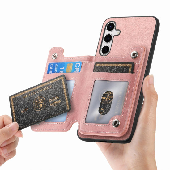 For Samsung Galaxy S24+ 5G Retro MagSafe Zipper Wallet Card Bag Back Phone Case(Pink)