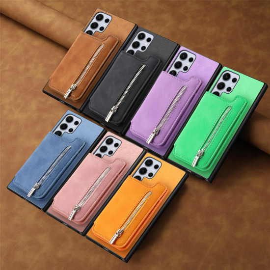 For Samsung Galaxy S24+ 5G Retro MagSafe Zipper Wallet Card Bag Back Phone Case(Pink)