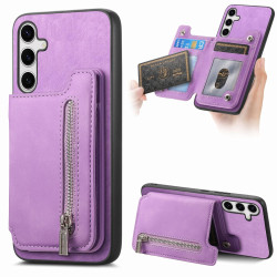 For Samsung Galaxy S24+ 5G Retro MagSafe Zipper Wallet Card Bag Back Phone Case(Purple)