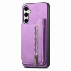 For Samsung Galaxy S24+ 5G Retro MagSafe Zipper Wallet Card Bag Back Phone Case(Purple)