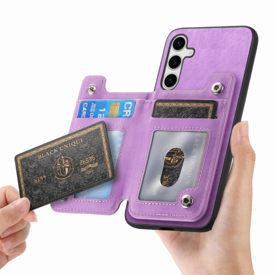 For Samsung Galaxy S24+ 5G Retro MagSafe Zipper Wallet Card Bag Back Phone Case(Purple)