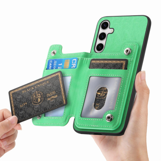 For Samsung Galaxy S24+ 5G Retro MagSafe Zipper Wallet Card Bag Back Phone Case(Green)