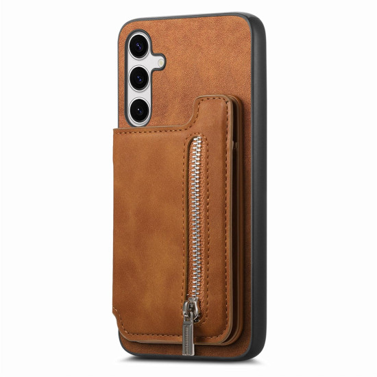 For Samsung Galaxy S24+ 5G Retro MagSafe Zipper Wallet Card Bag Back Phone Case(Brown)
