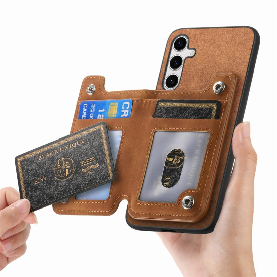 For Samsung Galaxy S24+ 5G Retro MagSafe Zipper Wallet Card Bag Back Phone Case(Brown)
