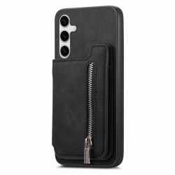 For Samsung Galaxy S24+ 5G Retro MagSafe Zipper Wallet Card Bag Back Phone Case(Black)
