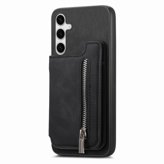 For Samsung Galaxy S24+ 5G Retro MagSafe Zipper Wallet Card Bag Back Phone Case(Black)