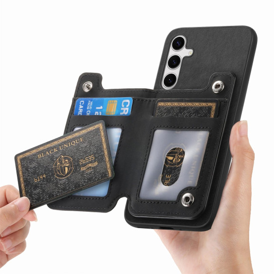 For Samsung Galaxy S24+ 5G Retro MagSafe Zipper Wallet Card Bag Back Phone Case(Black)